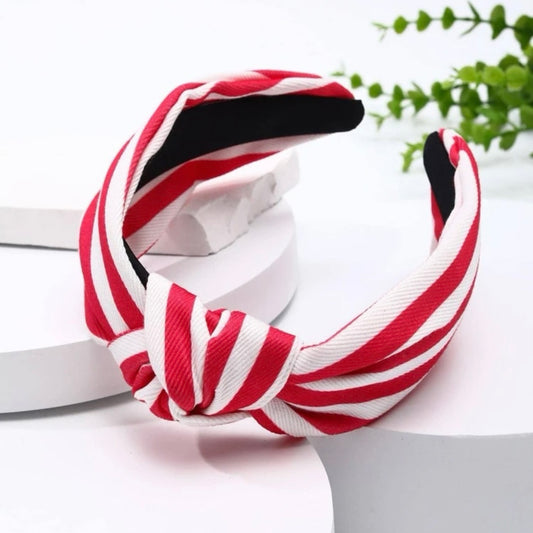 Headband - Watermelon Pink & White Stripe