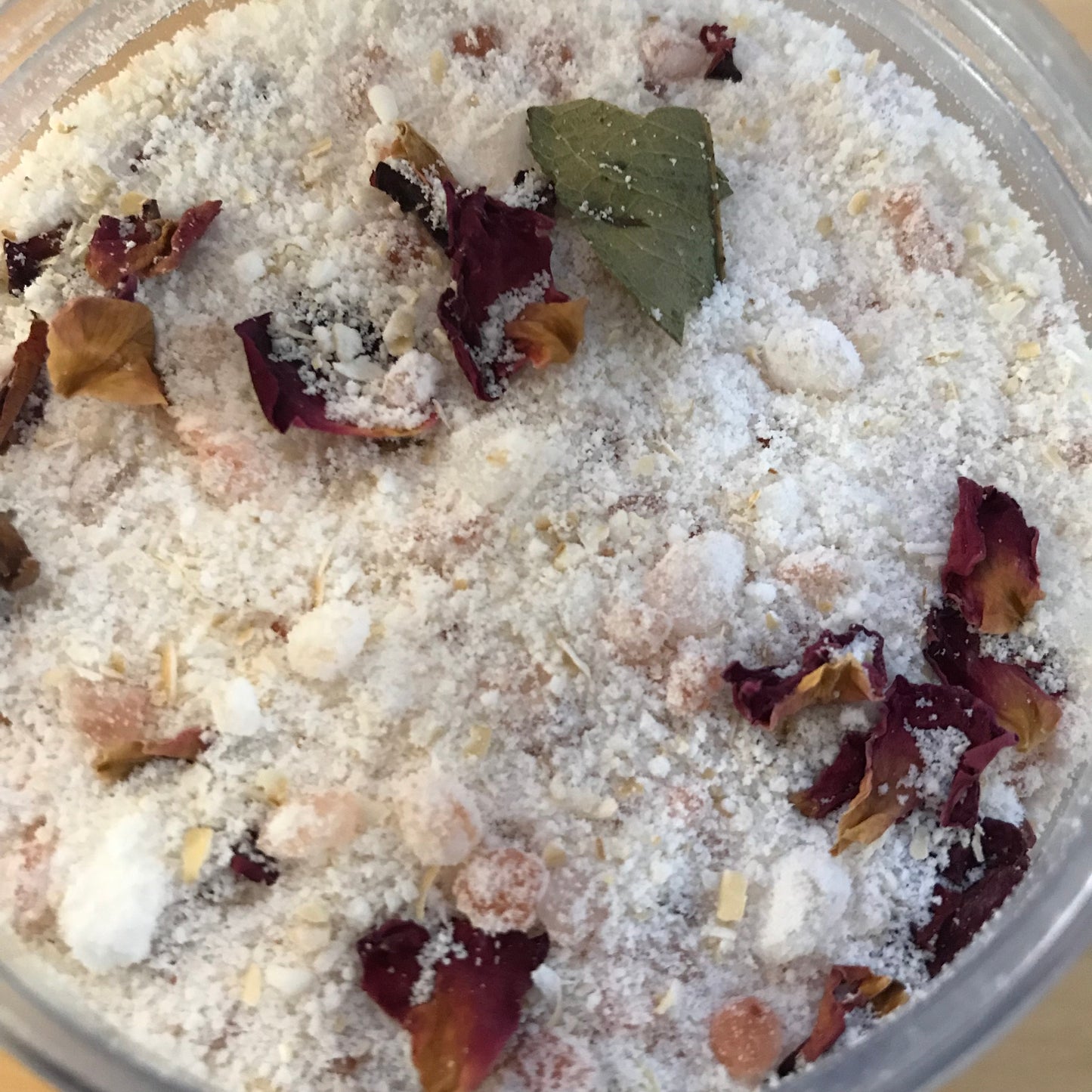 Coconut bath milk with pink sea salt and roses. Hand blended by Zabel designs. Vegan friendly. 